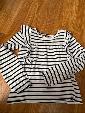 Crewcuts Navy and White Striped Long-Sleeve Ruffle Tee